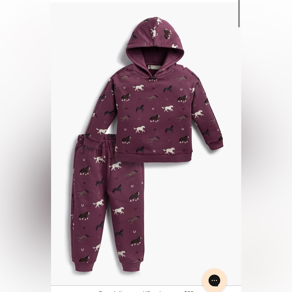 Monica Andy sweatsuit horse girl purple organic cotton 14y NWOT equestrian